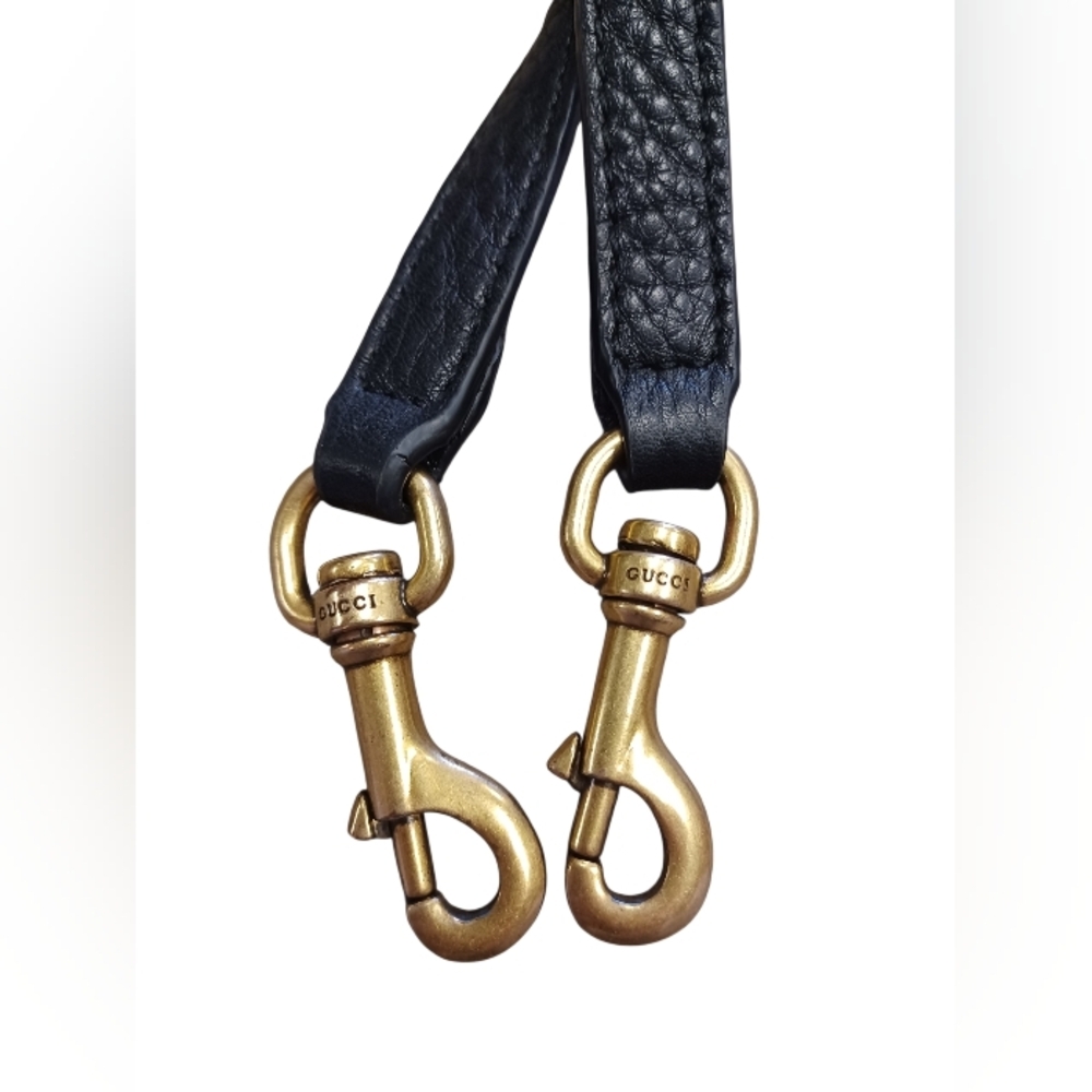 Gucci EUC Black Leather Adjustable Purse Strap Gold Toned Hardware.